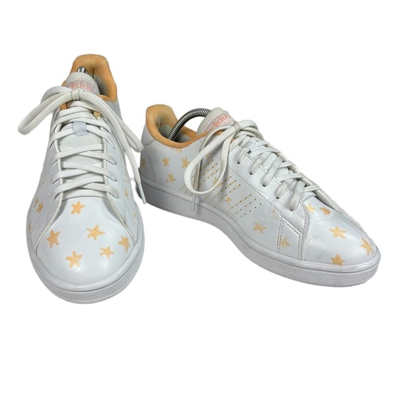 Adidas Advantage Base White With Orange Stars Shoes Womens Size 10 - Picture 2 of 10